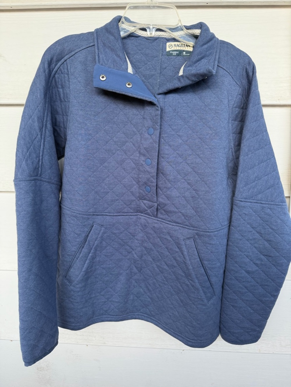Magellan Outdoors Quilted Snap Pullover Sweatshirt Blue - Women’s Size Medium